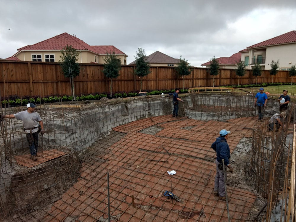 A close-up of pool shell construction by six Pool Builders