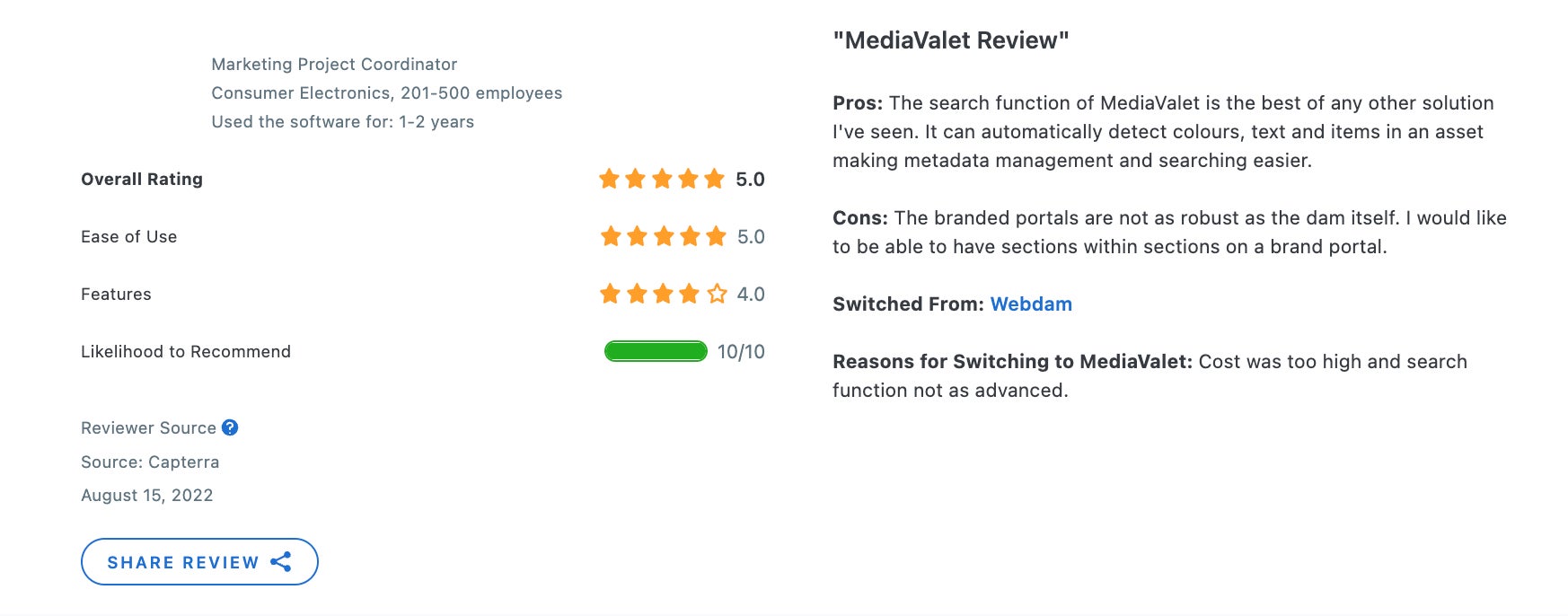 MediaValet Capterra Review