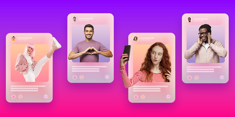 Four Instagram pictures of four individuals, each posing differently