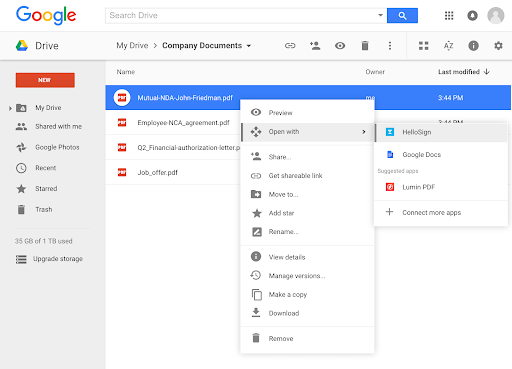 Screenshot of Google Drive