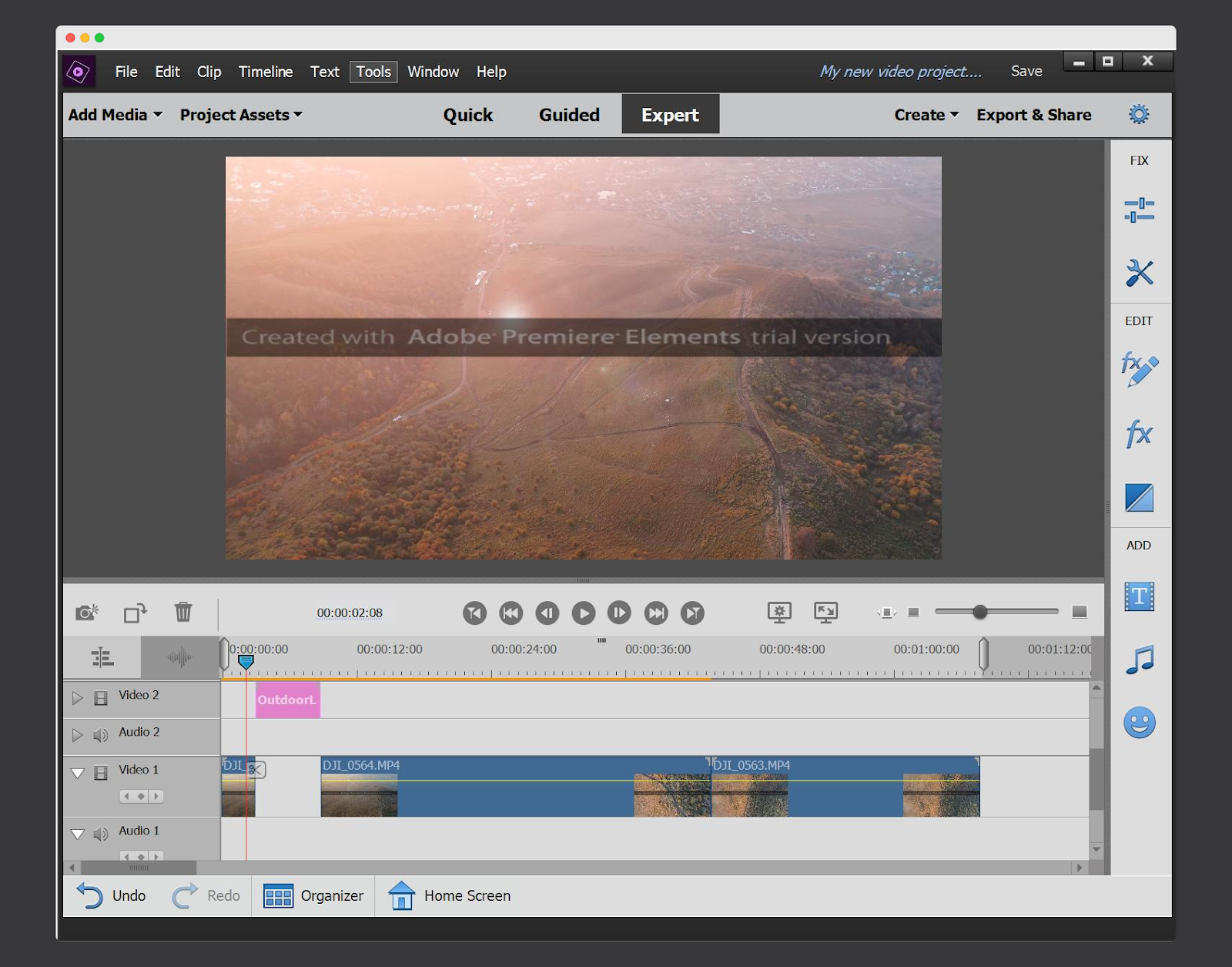 Screenshot of Adobe Premiere Elements