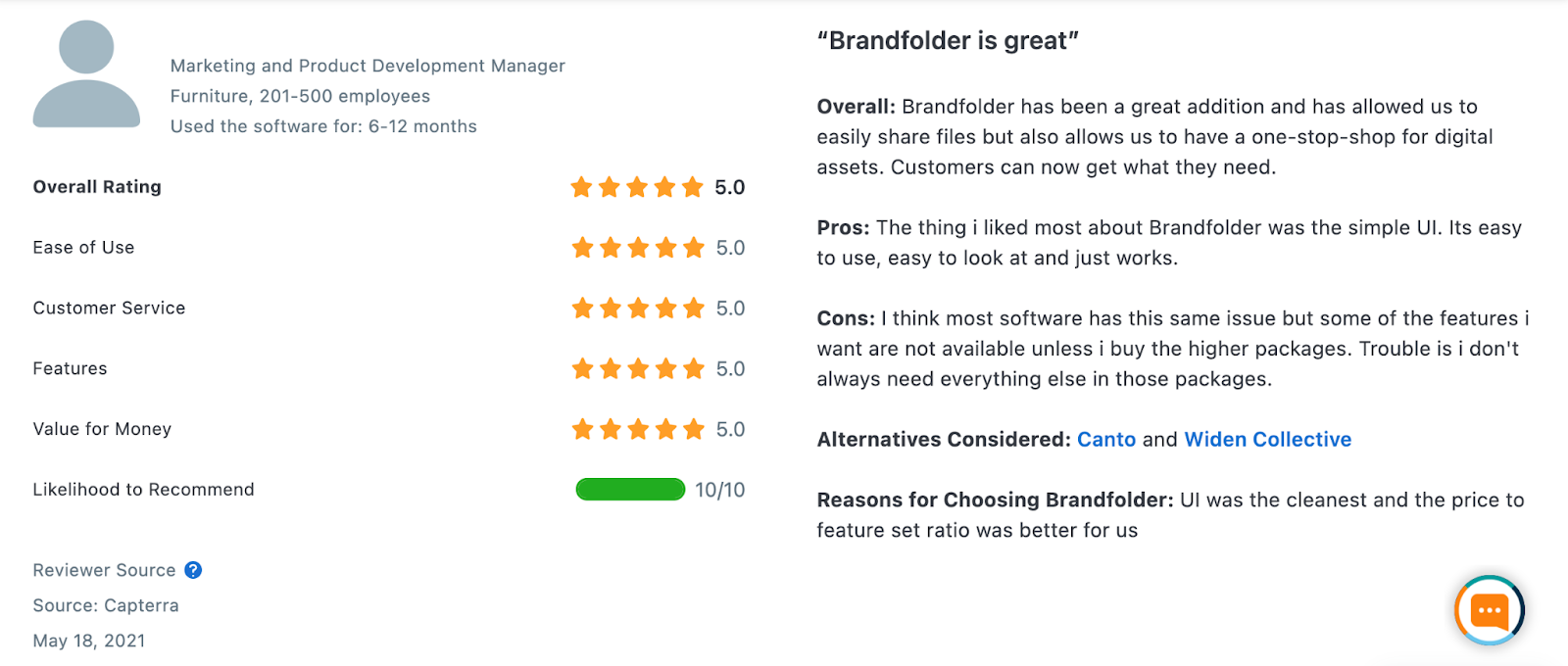 A Brandfolder customer review from Capterra