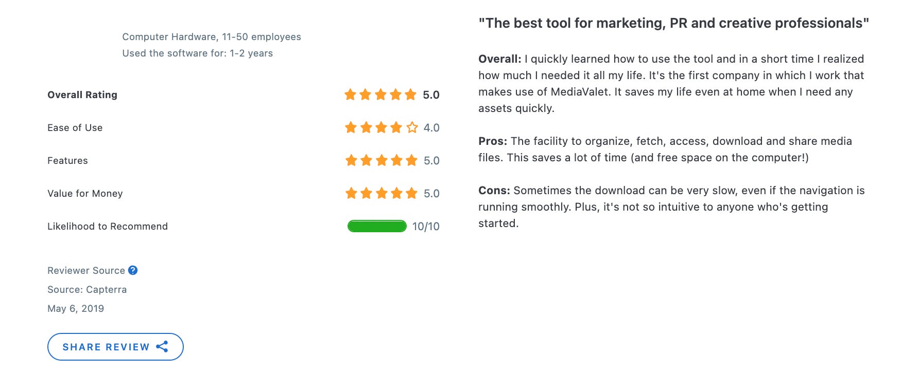MediaValet Capterra Review