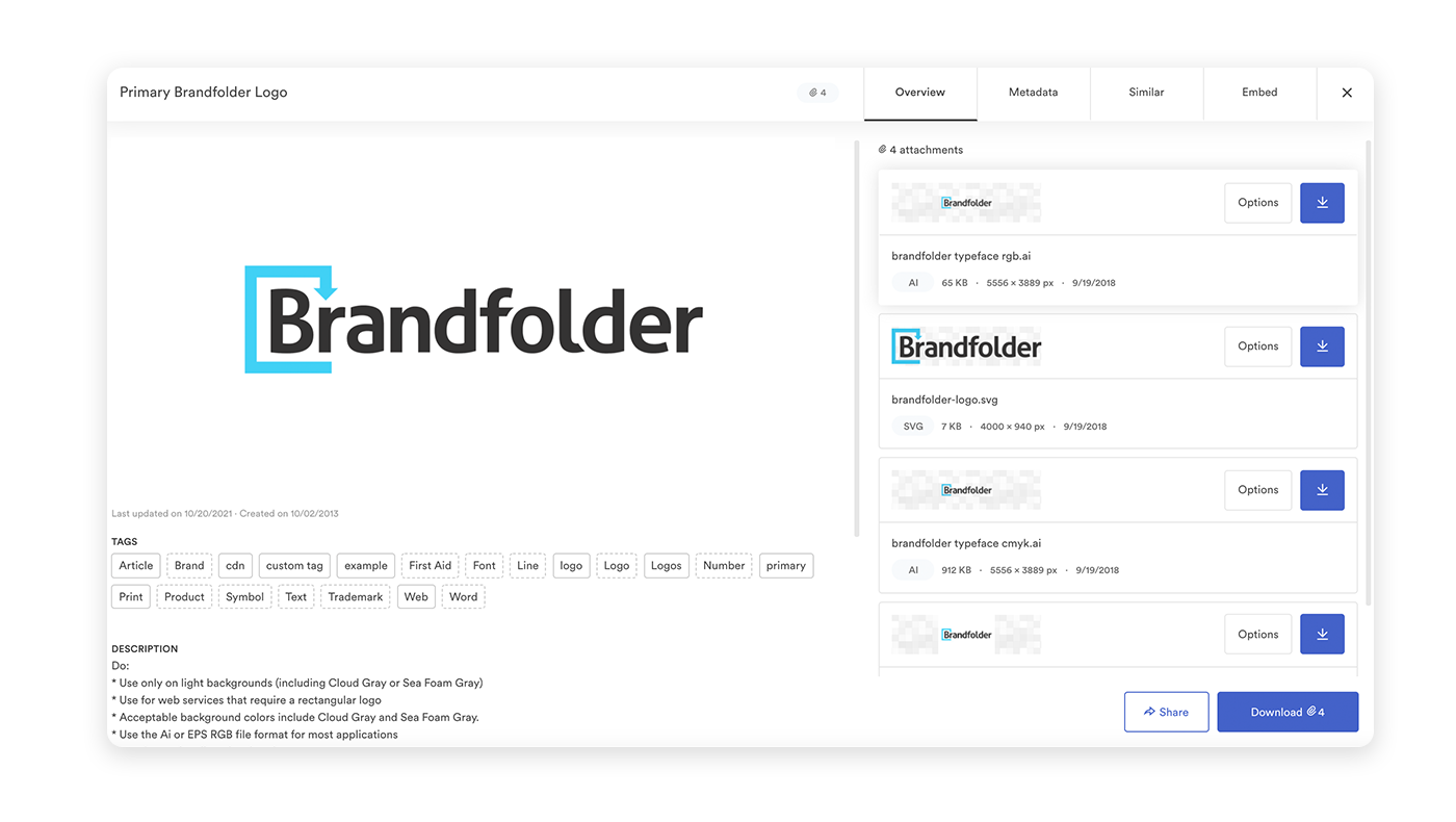 Brandfolder logo assets with attachments