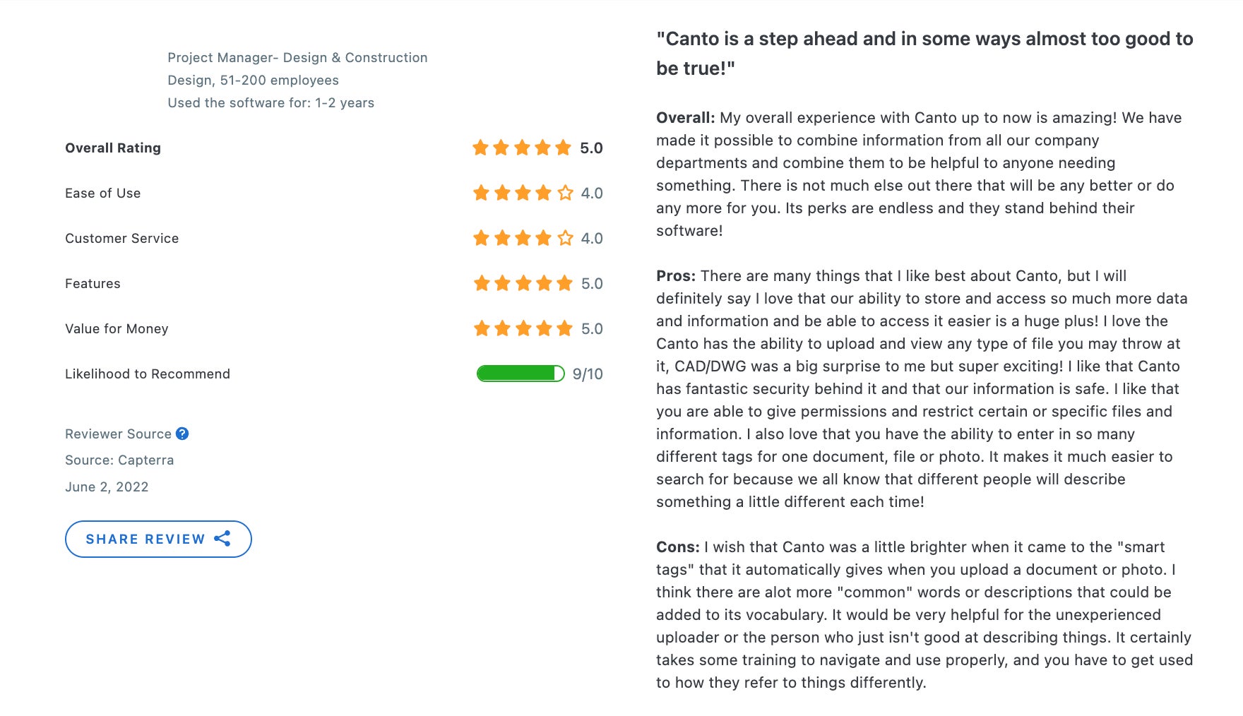 Canto Capterra Review