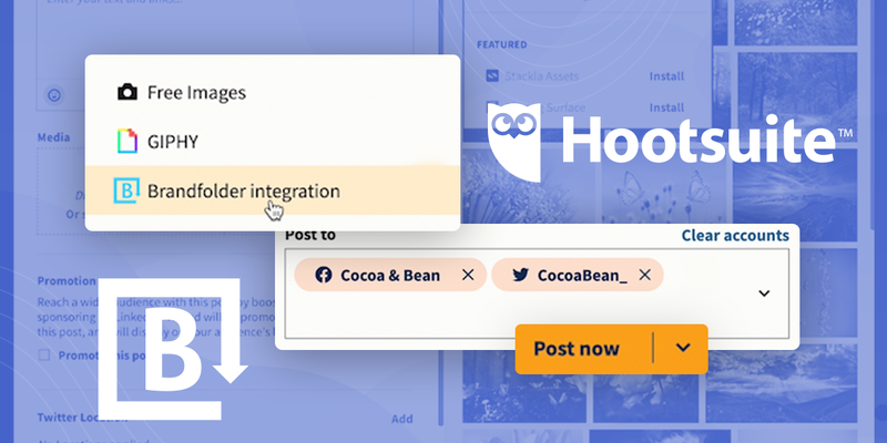 A collection of images showing Brandfolder's integration with Hootsuite