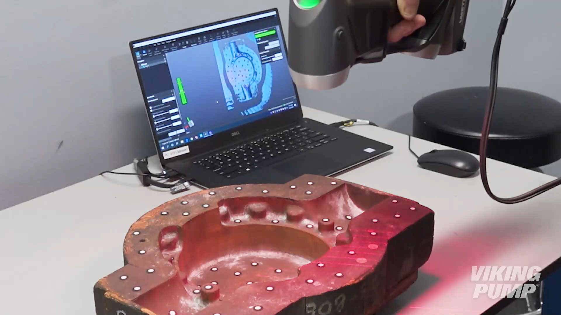A foundry core box is being 3D mapped for modeling