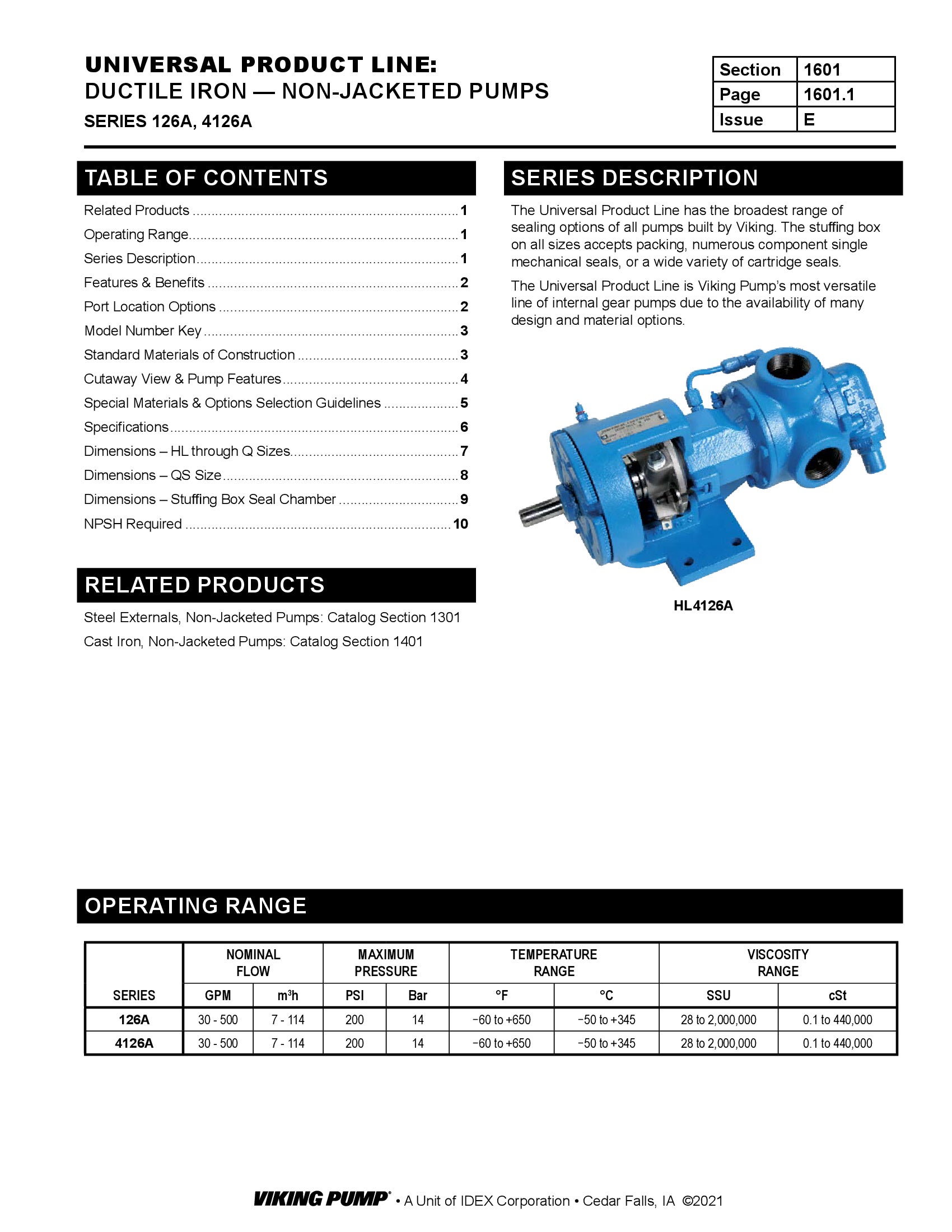 Catalog Section | 1601 | Non-Jacketed