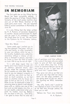 Excerpt of an In Memoriam from the fall 1944 Viking Vacuum