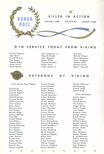 Excerpt of list of veterans of Viking Pump from Summer 1946 issue of Viking Vacuum