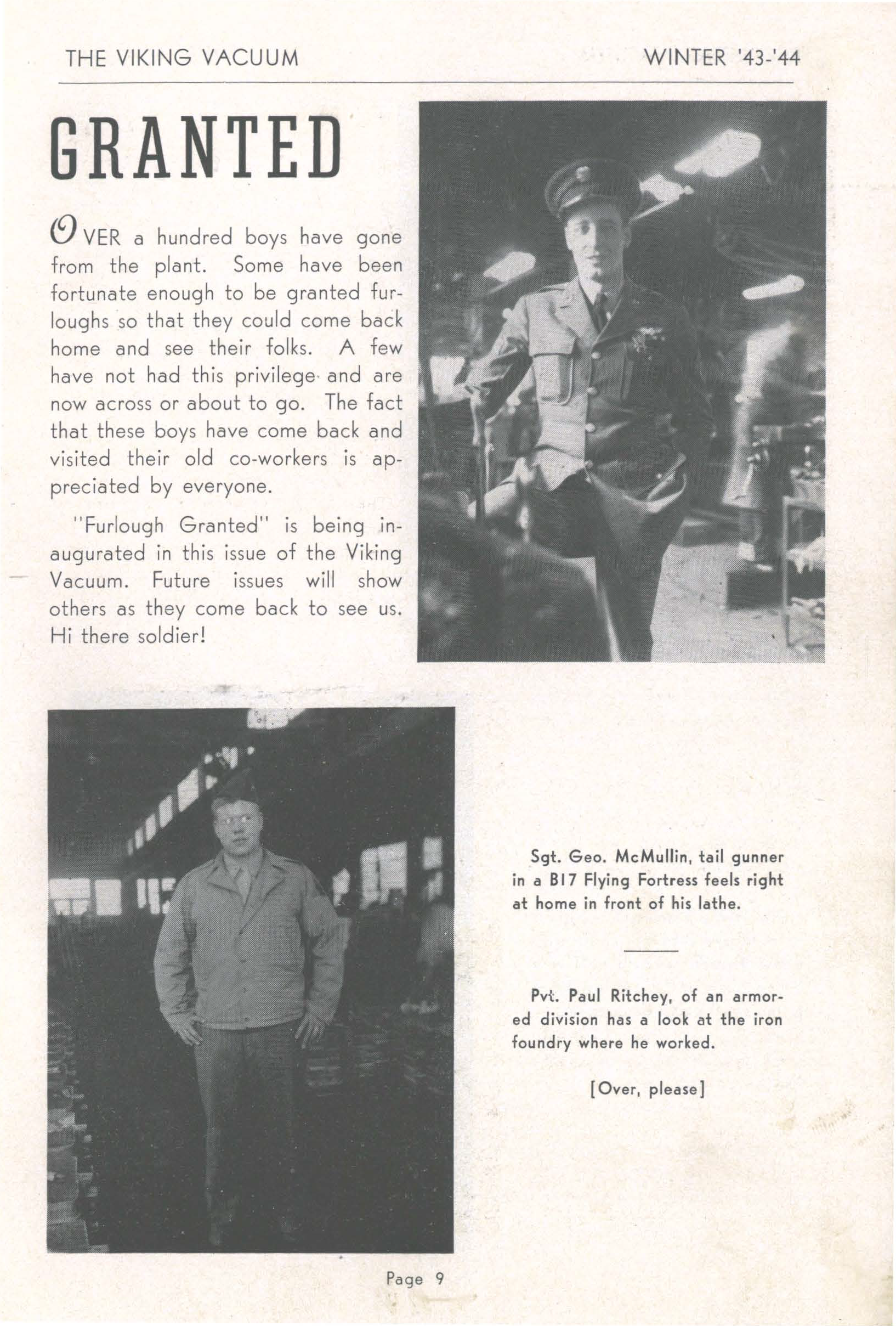 Page two of an excerpt from Viking Vacuum Winter 1943