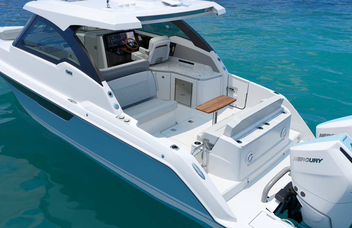 35-foot luxury crossover boat; Tiara Yachts 35 LX Aft Cockpit