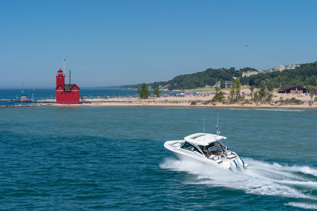 Tiara Yachts 34 LX and Big Red Lighthouse in Holland, Michigan