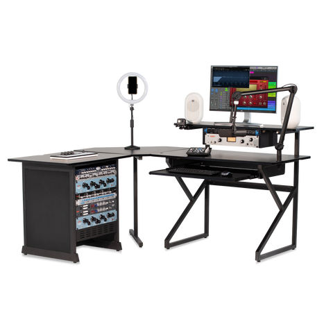 Desk Set w/ Main Desk, Corner, Rack - BLK
