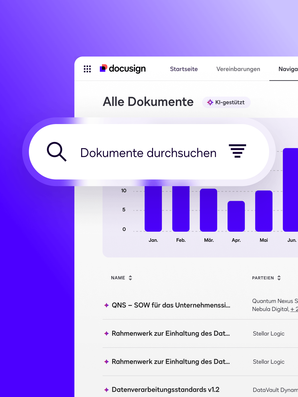 UI Image of experience of Navigator Search in Docusign Navigator product.
