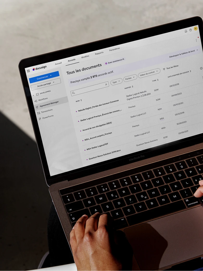 Ordinateur portable affichant l'interface utilisateur du Gestionnaire d'accords