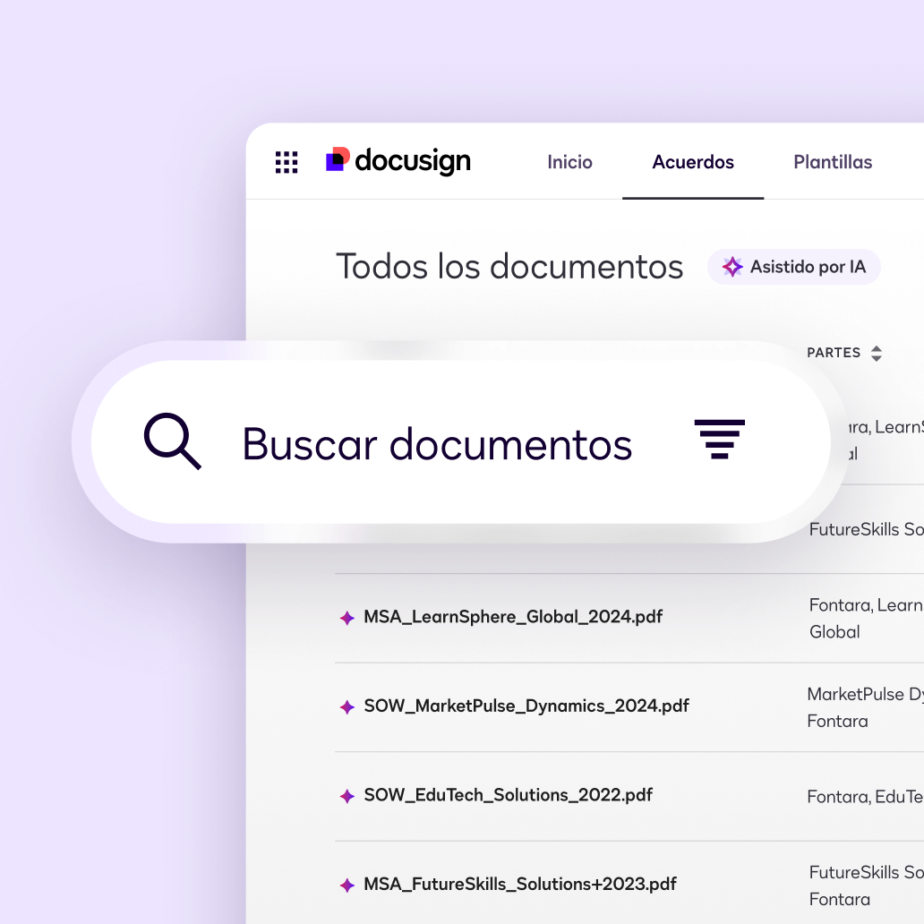 Interfaz de usuario de Docusign Navigator para la herramienta de búsqueda