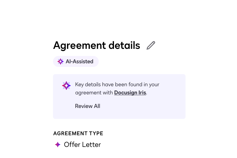 UI displaying Docusign AI-assisted features for HR