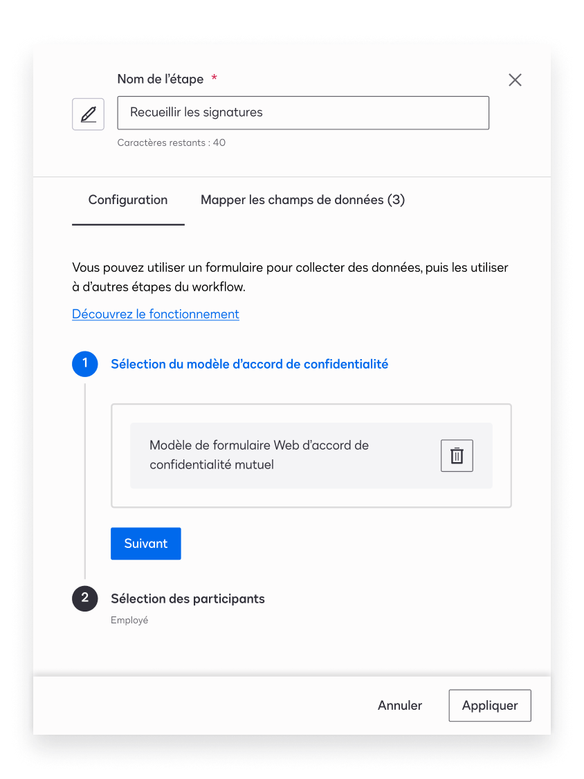 Configurateur de flux de travail Maestro UI Docusign