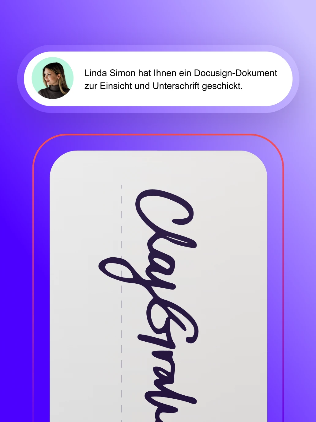 A notification for a Docusign document to view and sign, demonstrating how customers can review and sign documents from anywhere.