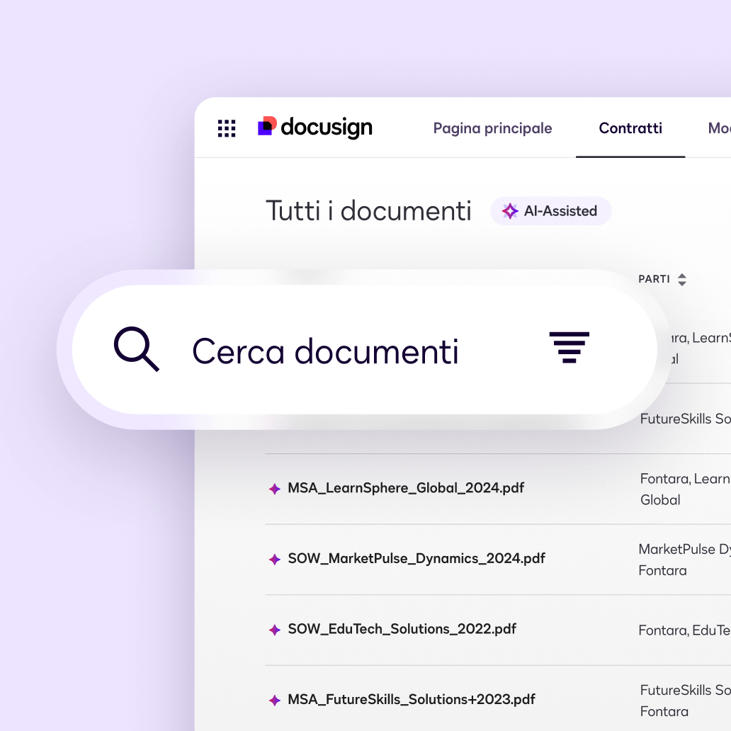 Interfaccia utente di Docusign Navigator per lo strumento di ricerca