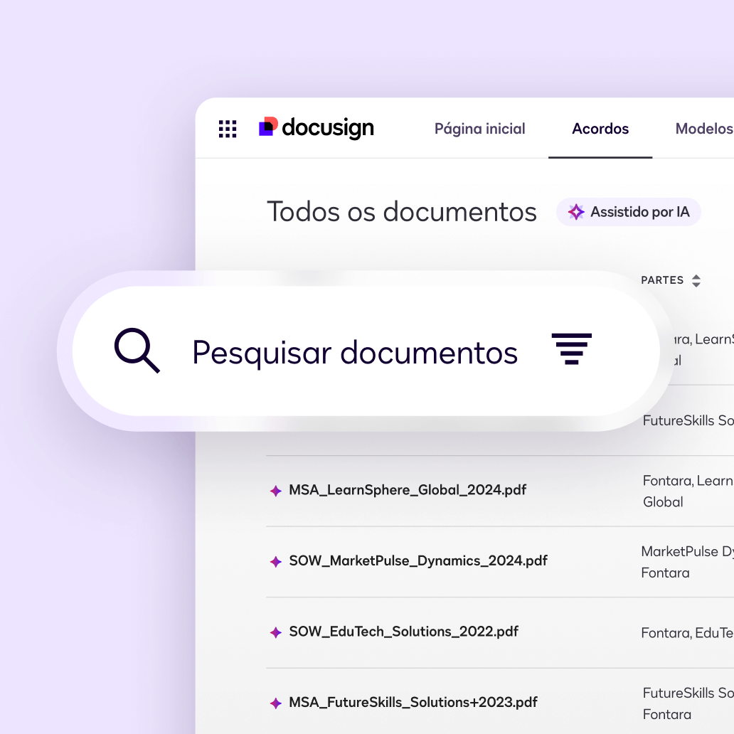 Interface do usuário do Docusign Navigator para a ferramenta de busca