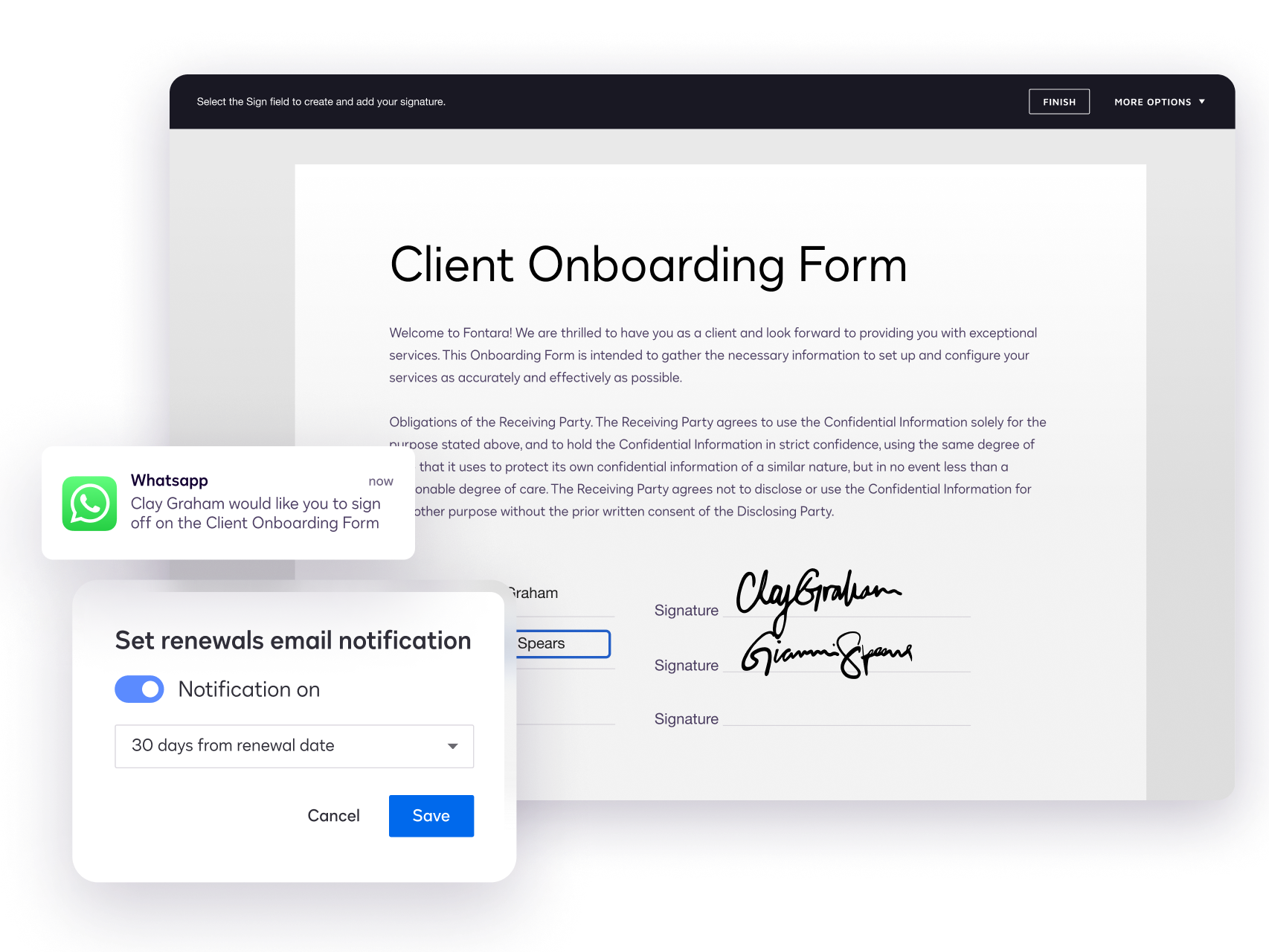 UI displaying Docusign Product Features