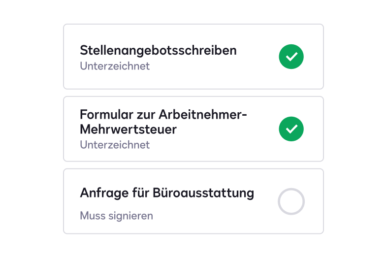 UI, die einen Onboarding-Prozess zeigt