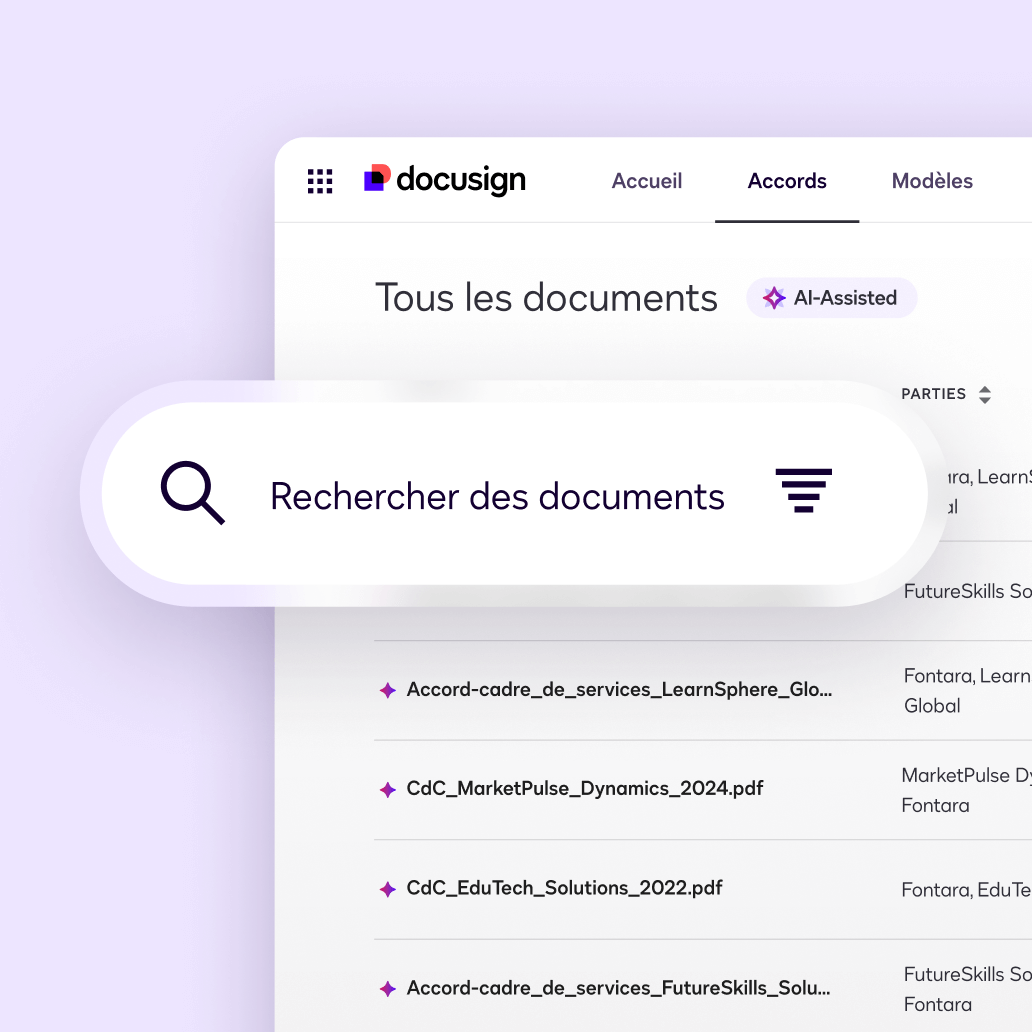 Interface utilisateur de Docusign Navigator pour l'outil de recherche