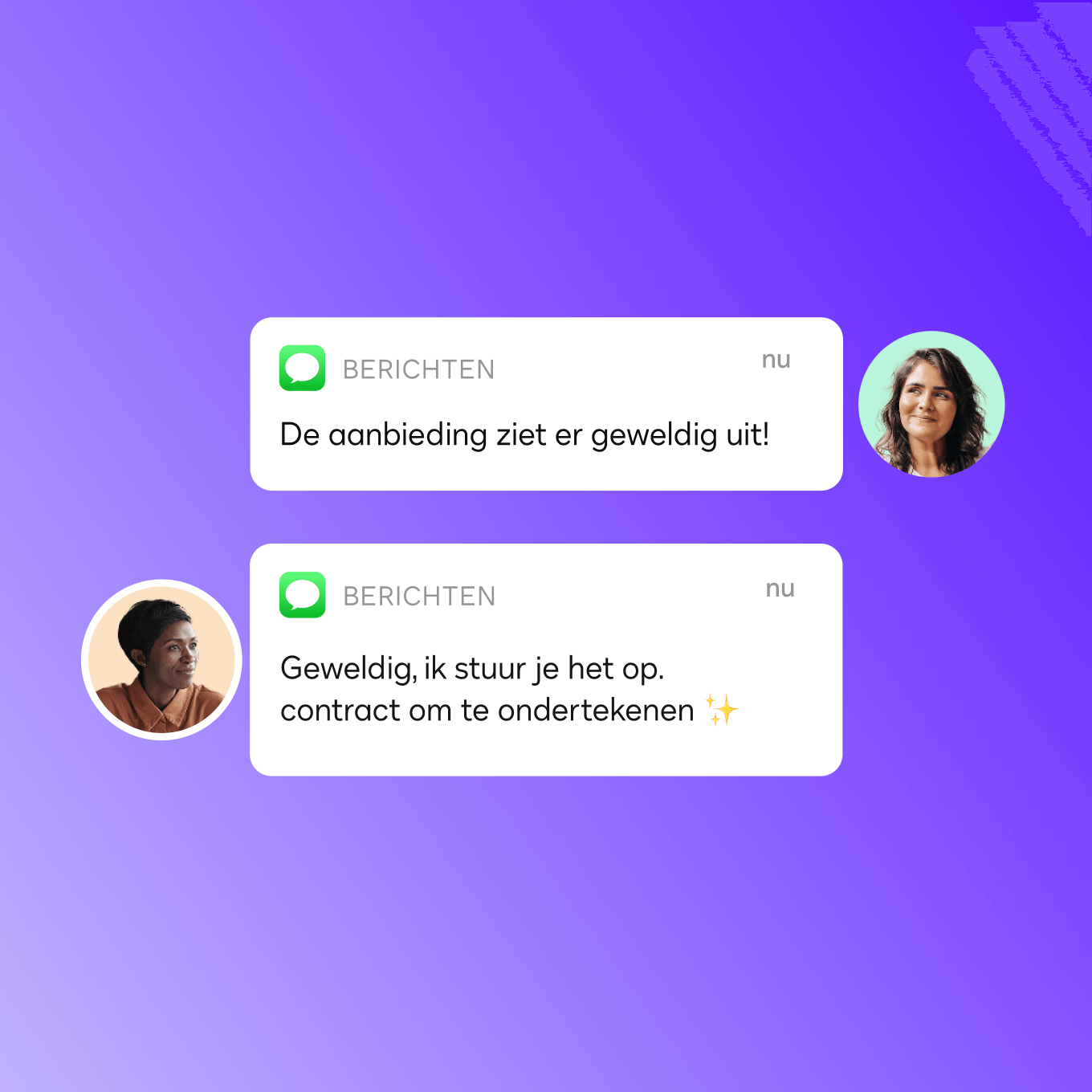 Twee gebruikers van Docusign IAM voor Klantbeleving bespreken het ondertekenen van een contract.