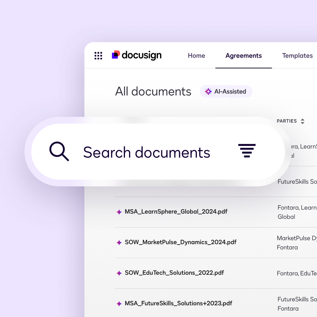 Docusign Navigator user interface for the search tool