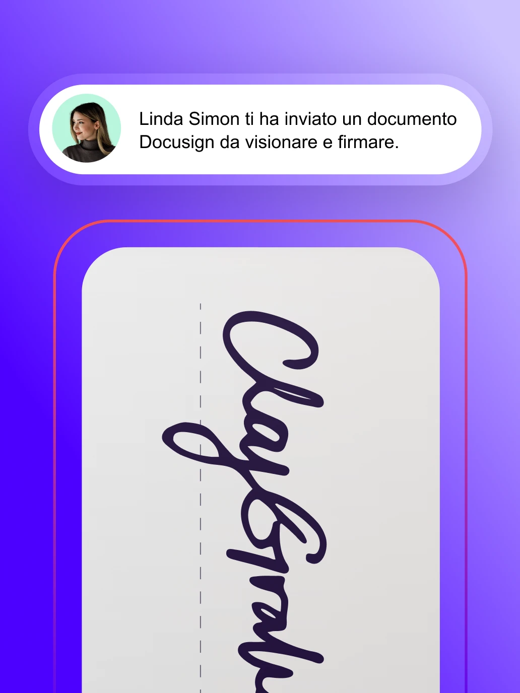 A notification for a Docusign document to view and sign, demonstrating how customers can review and sign documents from anywhere.