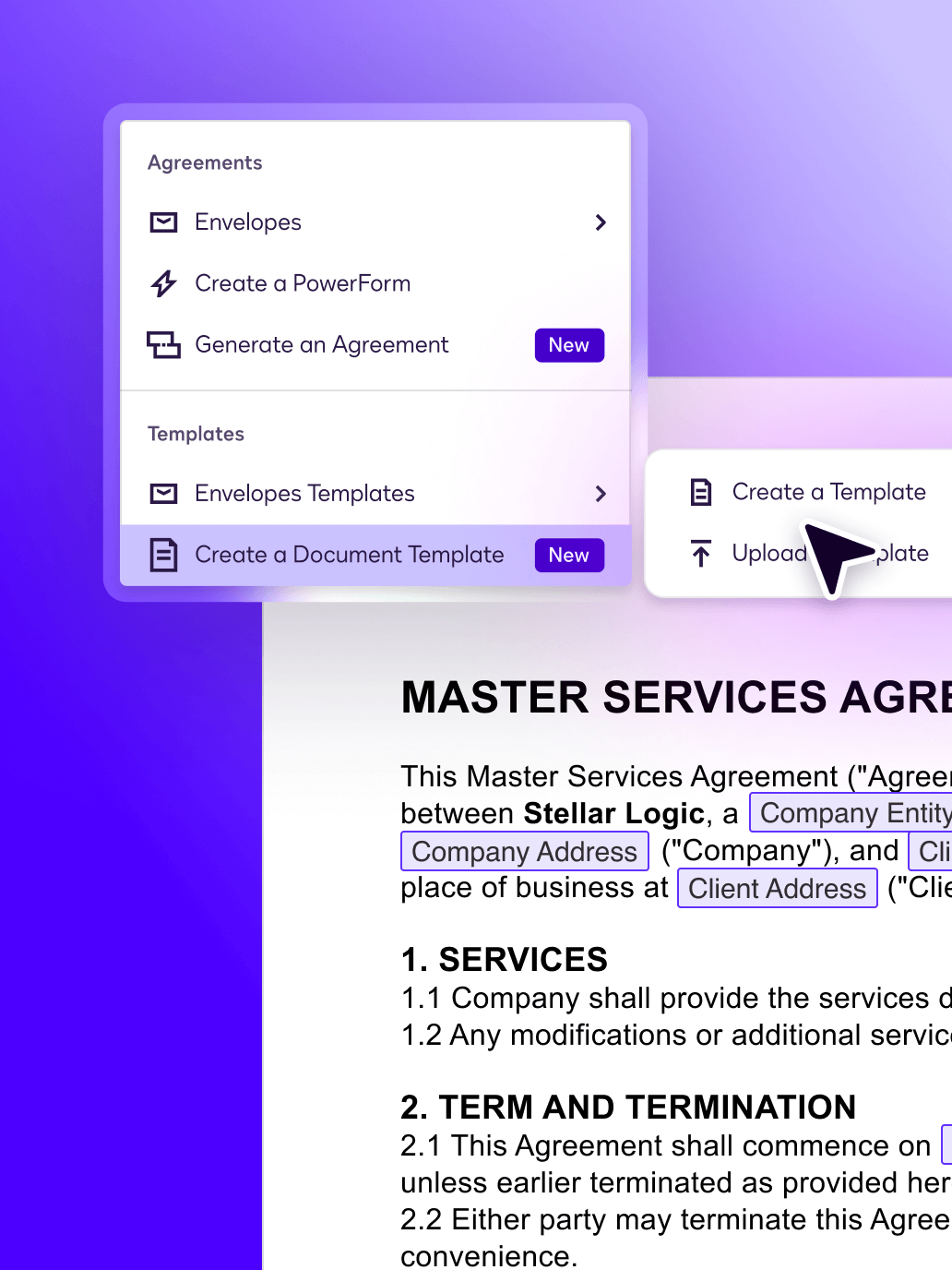 Collage of three images from Docusign IDV notification experience that confirm a document is available and a document is signed. 