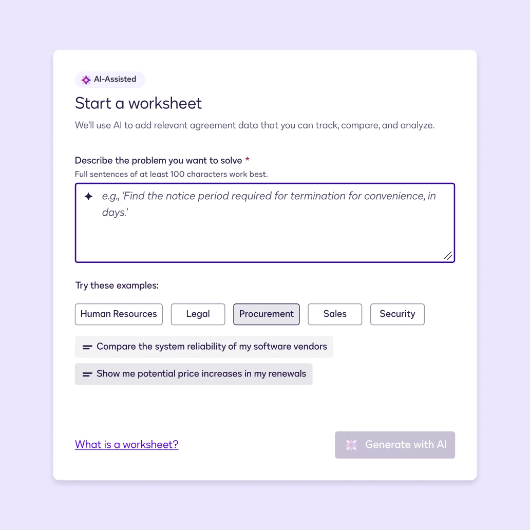 A screen in Docusign Agreement Manager displaying a custom extraction using AI