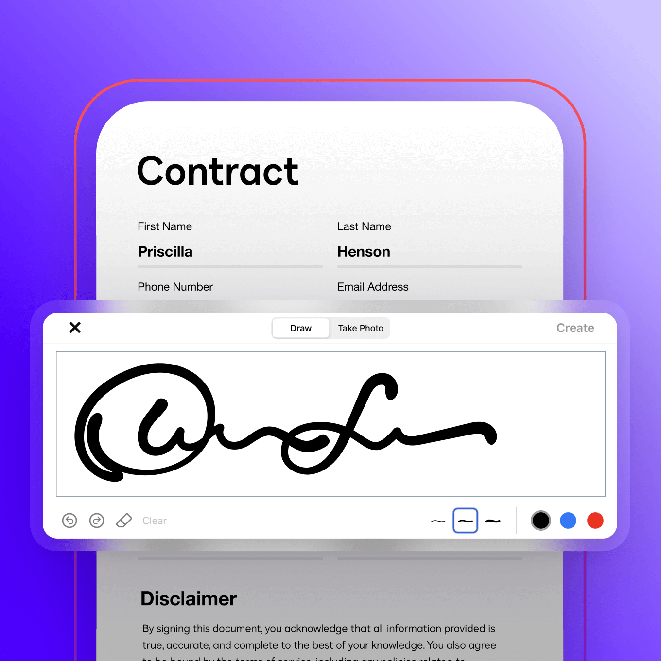 A Docusign contract with an overlay of a digital signature