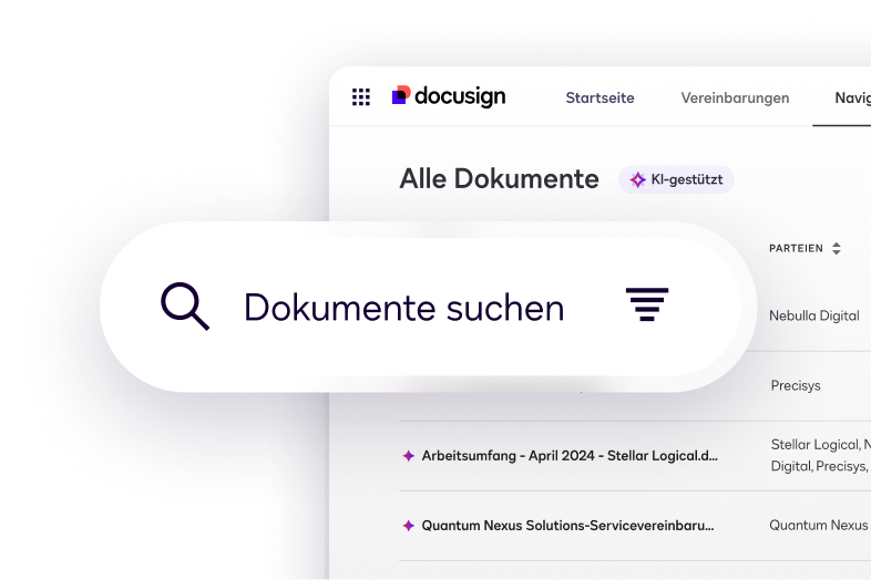UI, die die Docusign Navigator-Suchfunktion anzeigt