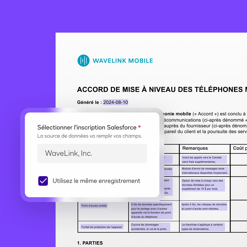 Préparation de l'accord de l'interface utilisateur Docusign