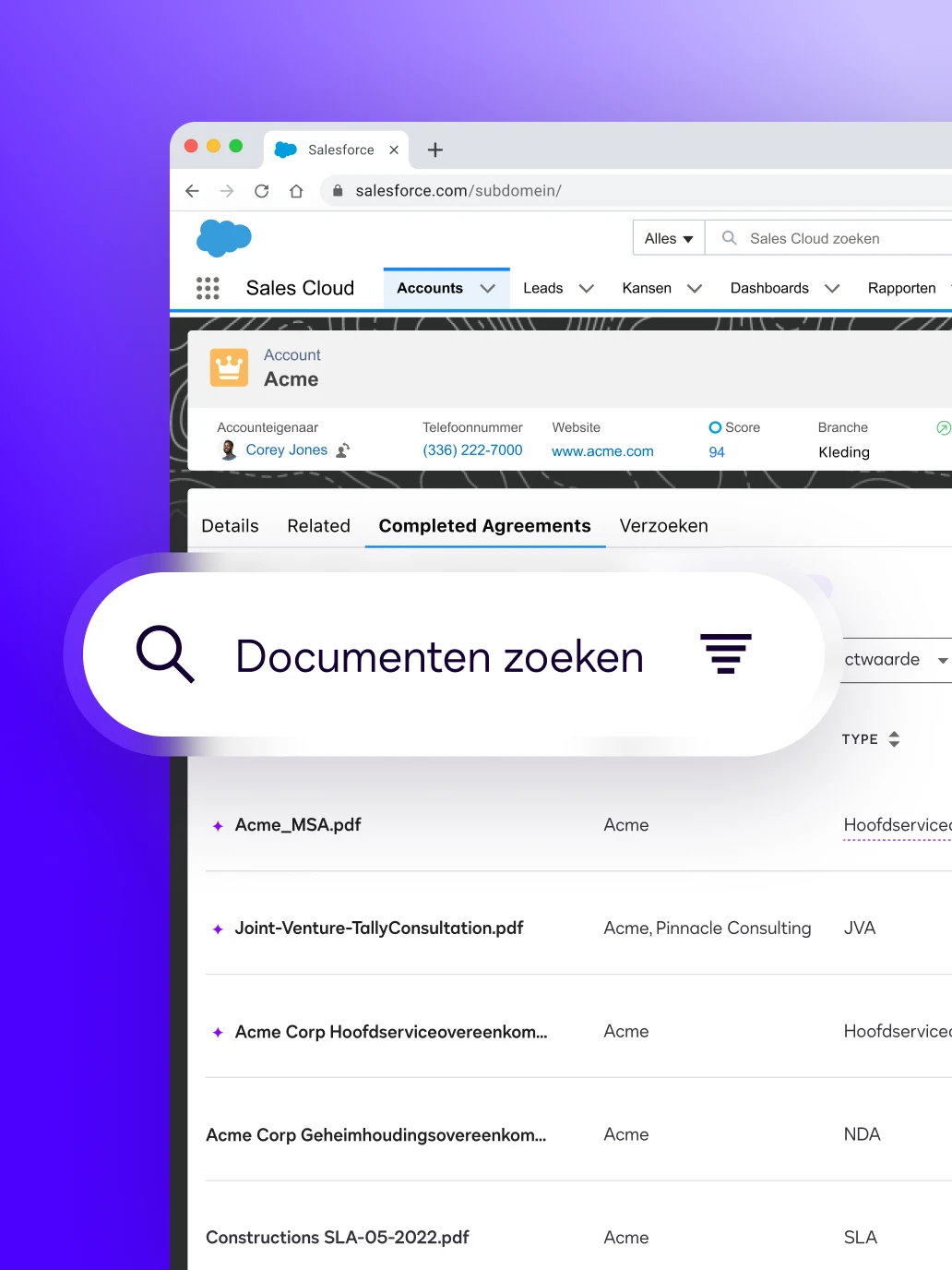 User interface showing how AI search tools in Docusign Iris simplify the process of managing agreements.