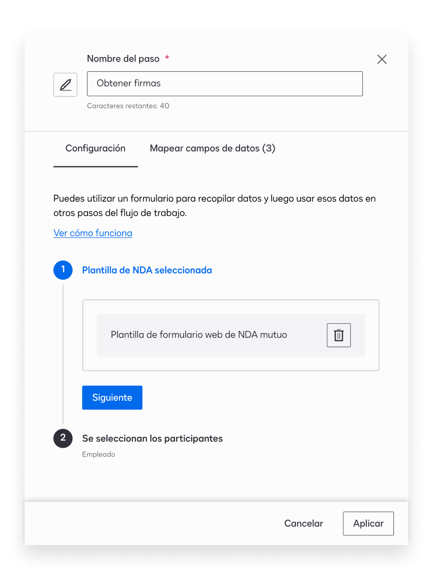 Configurador de flujo de trabajo Maestro de la interfaz de usuario de Docusign
