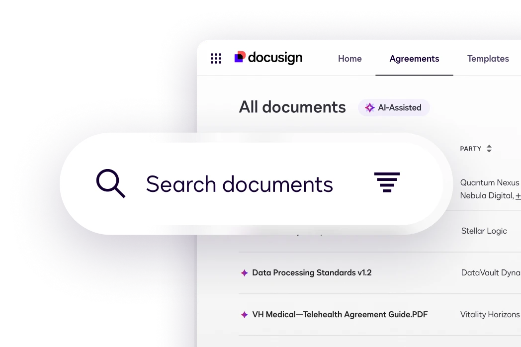 UI displaying the Docusign Navigator Search feature