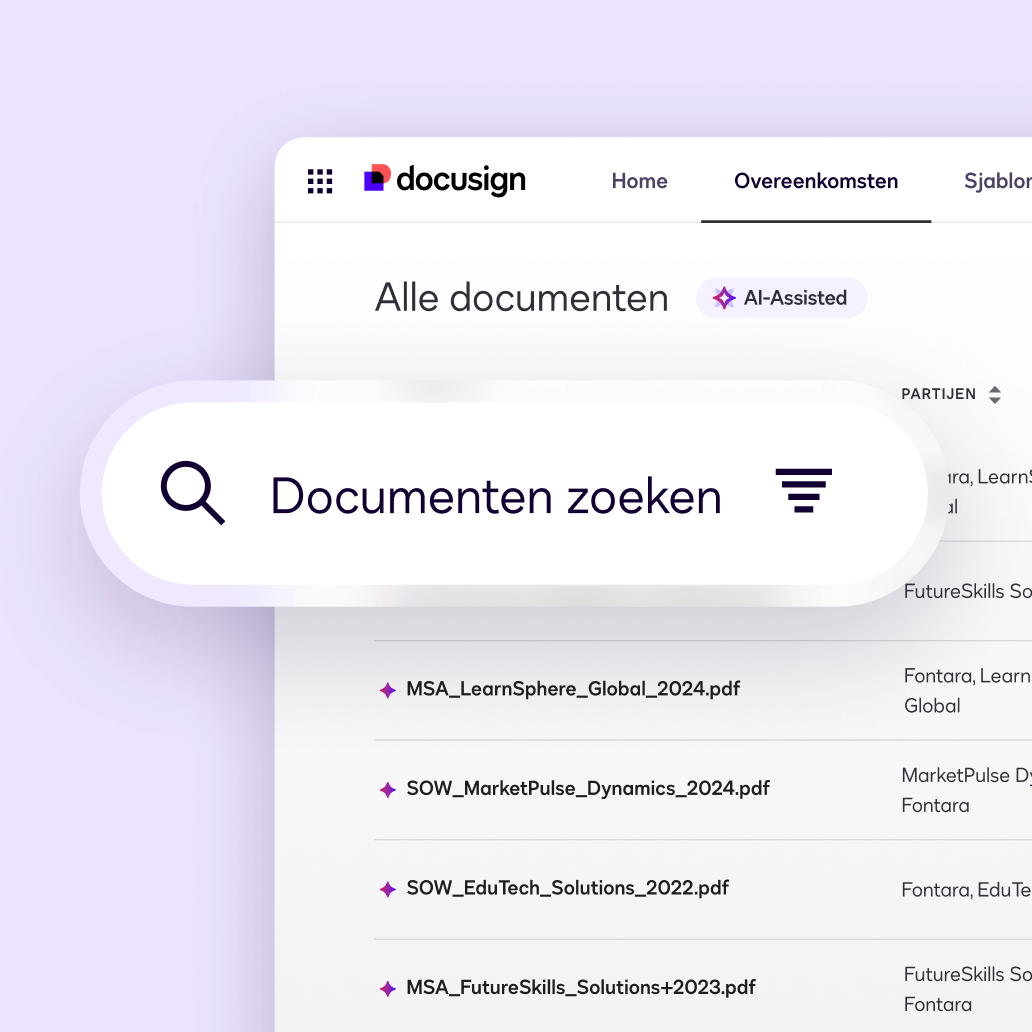 Docusign Navigator gebruikersinterface voor de zoektool