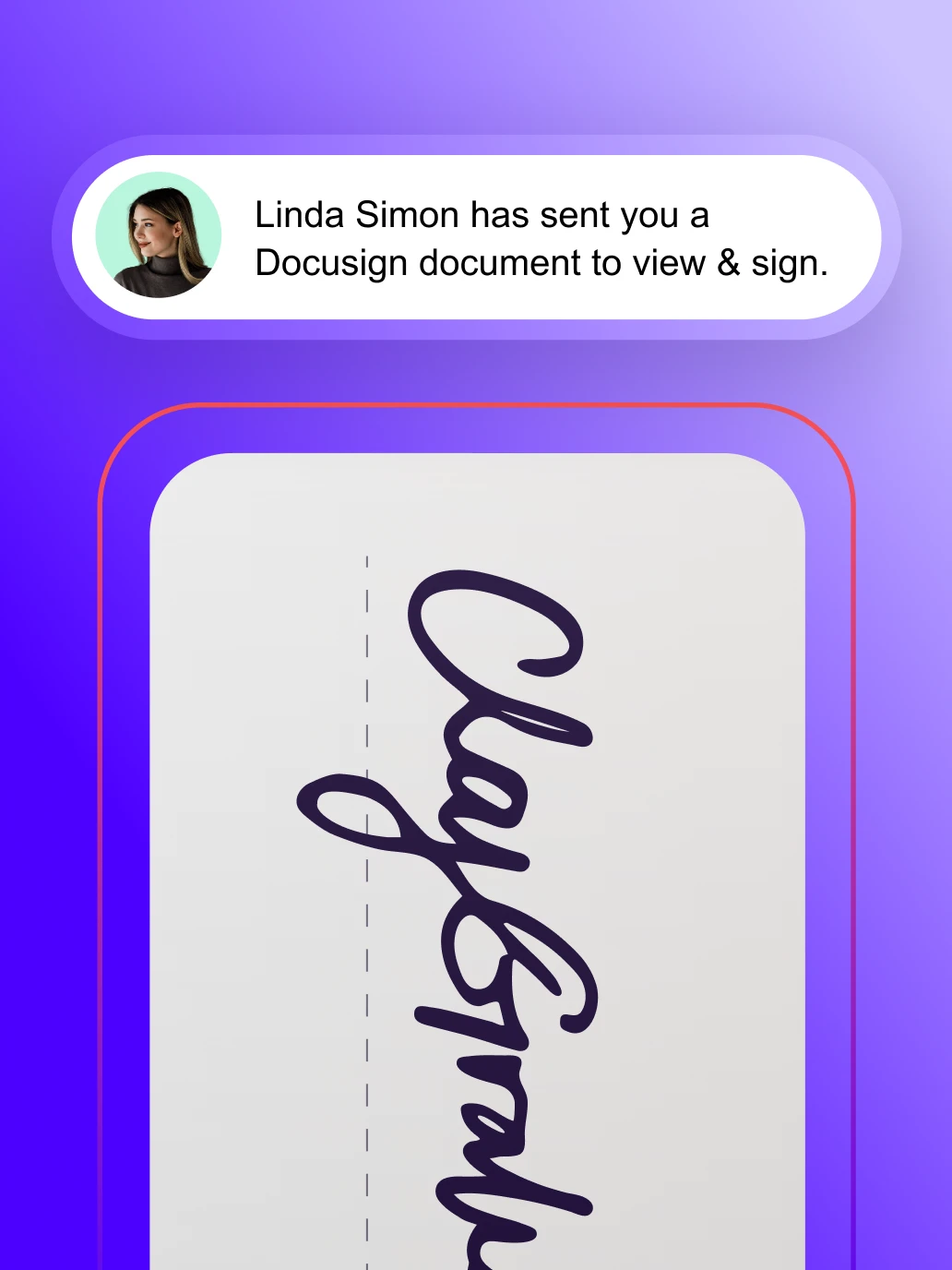 A notification for a Docusign document to view and sign, demonstrating how customers can review and sign documents from anywhere.