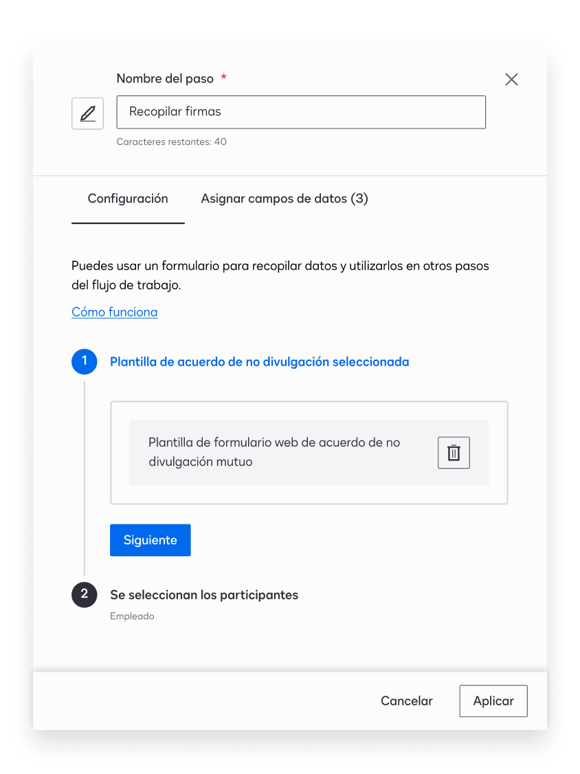 Configurador de flujo de trabajo Maestro de la interfaz de usuario de Docusign