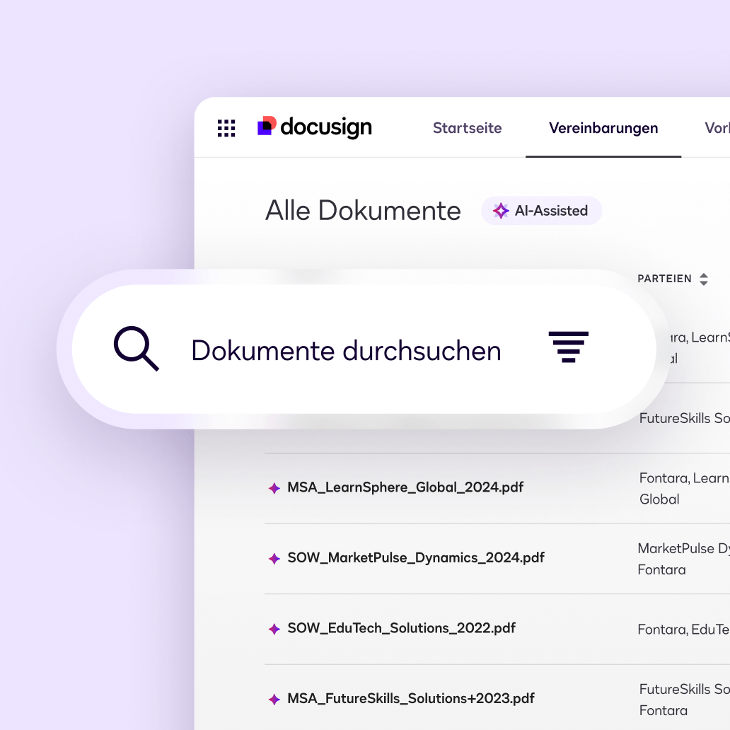 Docusign Navigator-Benutzeroberfläche für das Suchwerkzeug