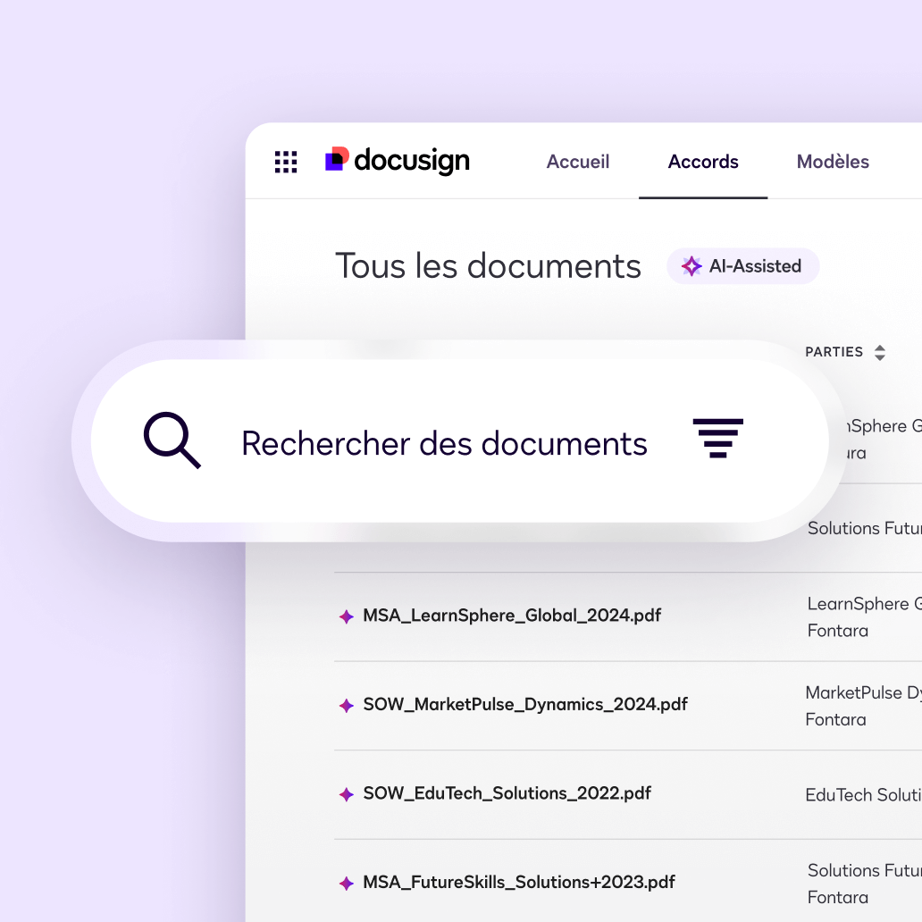 Interface utilisateur de Docusign Navigator pour l'outil de recherche