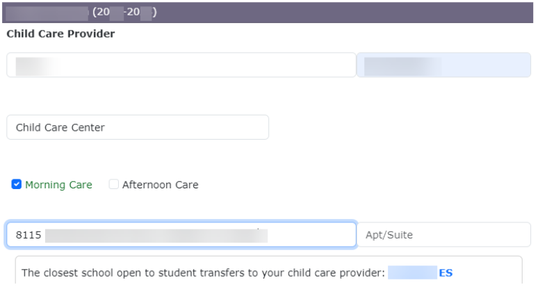 Student Transfer Enter your child care provider information