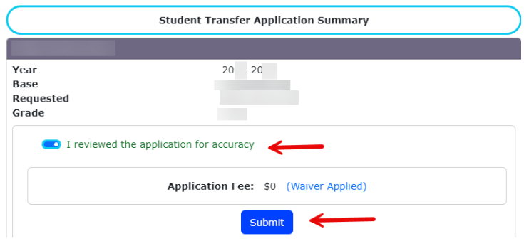 Student Transfer - Review application for accuracy and submit