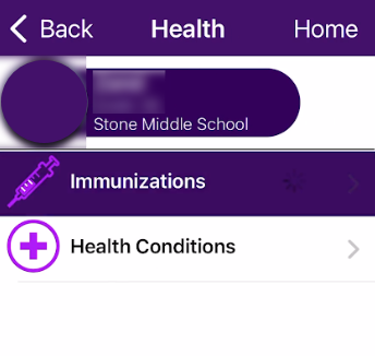 ParentVUE Mobile App Immunizations Navigation Screen