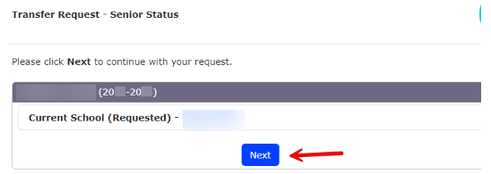Student Transfer - Senior current school select next