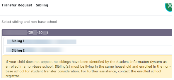 Student Transfer - select sibling